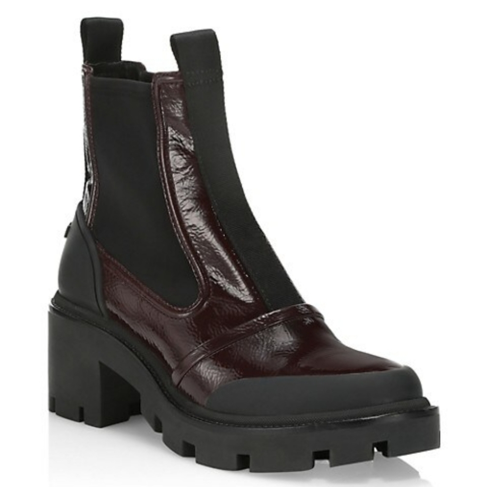 🛑SOLD🛑 TORY BURCH CHELSEA LUG ANKLE PATENT BURGUNDY CHUNKY  BOOTS SZ 6.5